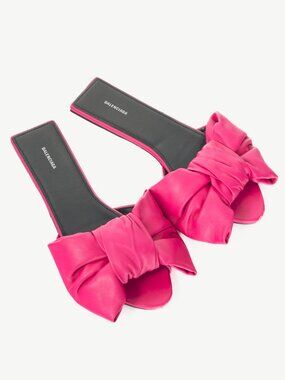 Balenciaga Magenta Pink Square Knife Bow Open-Toe Mule Sandals